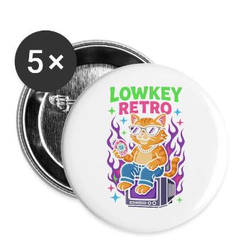 Lowkey Retro Cat Vibes TV 90's - Buttons large 2.2''/56 mm (5-pack) - white - Front