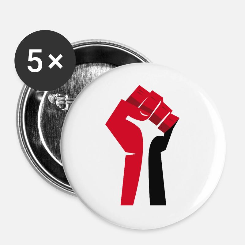 Die erhobene Faust (rot, weiß, schwarz) - Buttons groß 56 mm (5er Pack) - Weiß