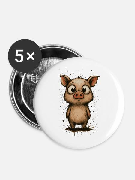 Funny piglet with big eyes – splash - Buttons large 2.2''/56 mm (5-pack) - white