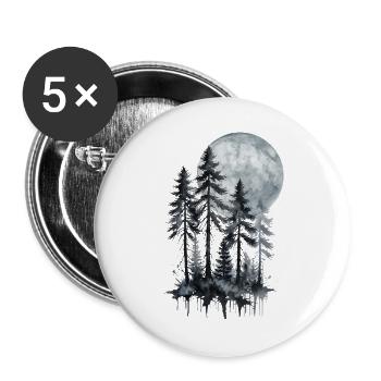 Mondschein Wald Aquarell Silhouette - Buttons groß 56 mm (5er Pack) - Weiß - Vorne