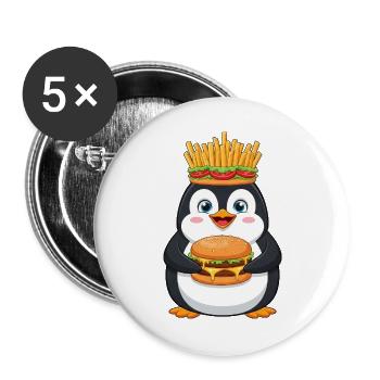 Mignon pingouin dessin animé Restauration rapide Fantaisiste Drôle - Lot de 5 grands badges (56 mm) - blanc - Devant