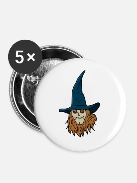Vogelscheuche Hexe - Buttons groß 56 mm (5er Pack) - Weiß