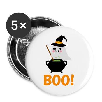 Halloween Girl Sepenst Boo! with magic cauldron - Buttons large 2.2''/56 mm (5-pack) - white - Front