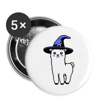 Cute Alpaca Llama Witch Hat Halloween Costume - Buttons large 2.2''/56 mm (5-pack) - white - Front
