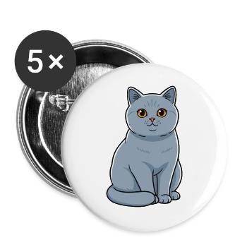 Britisch Kurzhaar Katze Haustier - Buttons groß 56 mm (5er Pack) - Weiß - Vorne