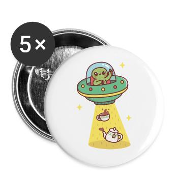 Un extraterrestre drôle enlève du thé et une théière - Lot de 5 grands badges (56 mm) - blanc - Devant