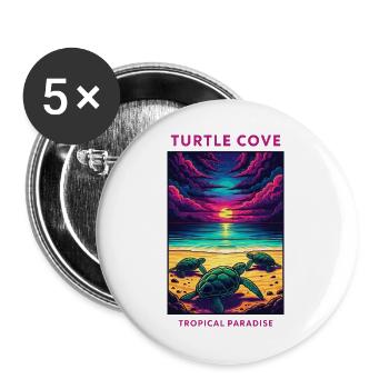 Paradis des Bahamas Coucher de soleil Tortue Livre - Lot de 5 grands badges (56 mm) - blanc - Devant