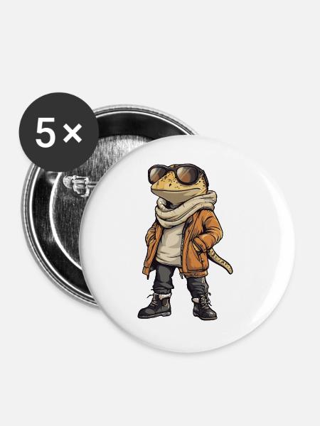 Echse Cool Winter - Buttons groß 56 mm (5er Pack) - Weiß