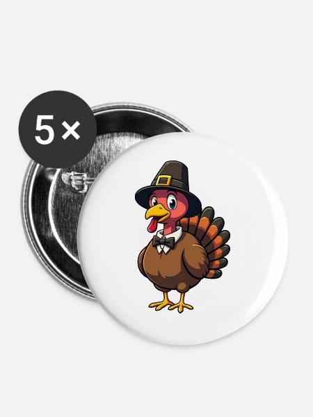 Thanksgiving Lustiger Thanksgiving Truthahn - Buttons groß 56 mm (5er Pack) - Weiß