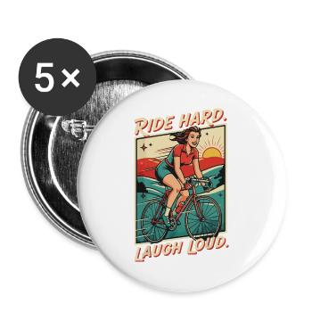 Ride Hard Laugh Loud Retro Fahrrad - Buttons groß 56 mm (5er Pack) - Weiß - Vorne
