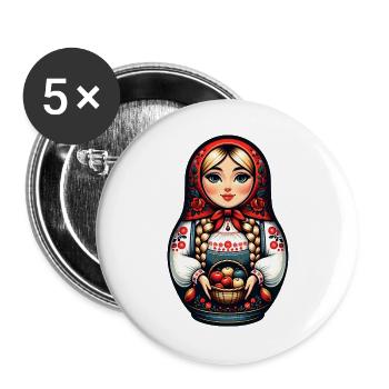  Matroschka auf russisch Matryoshka Doll Russian - Buttons groß 56 mm (5er Pack) - Weiß - Vorne