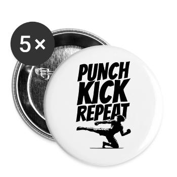 Kickboxer Graphic with Punch Kick Repeat Text - Buttons large 2.2''/56 mm (5-pack) - white - Front