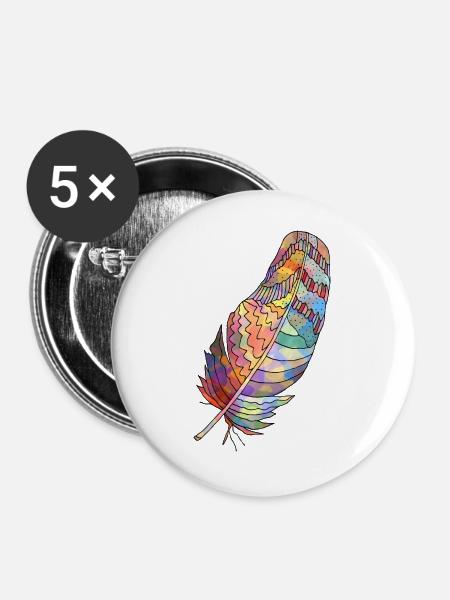 Feder - Buttons groß 56 mm (5er Pack) - Weiß