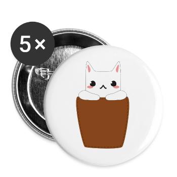 Cat in breast pocket - Buttons large 2.2''/56 mm (5-pack) - white - Front