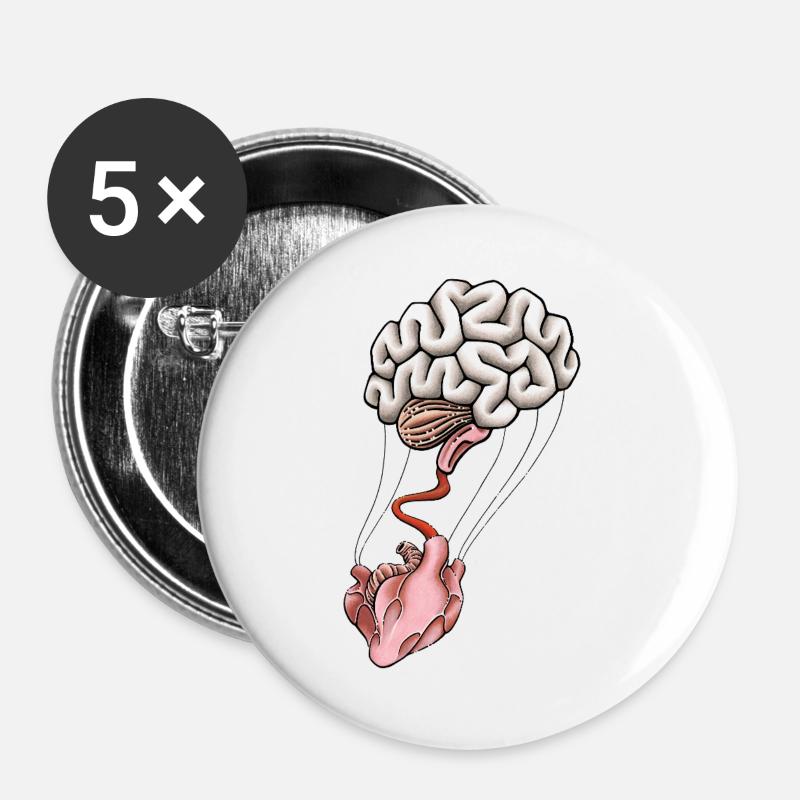 Heart & Brain - Buttons large 2.2''/56 mm (5-pack) - white