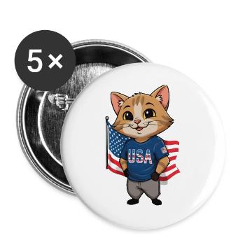 Patriotic cartoon cat with USA flag - Buttons large 2.2''/56 mm (5-pack) - white - Front