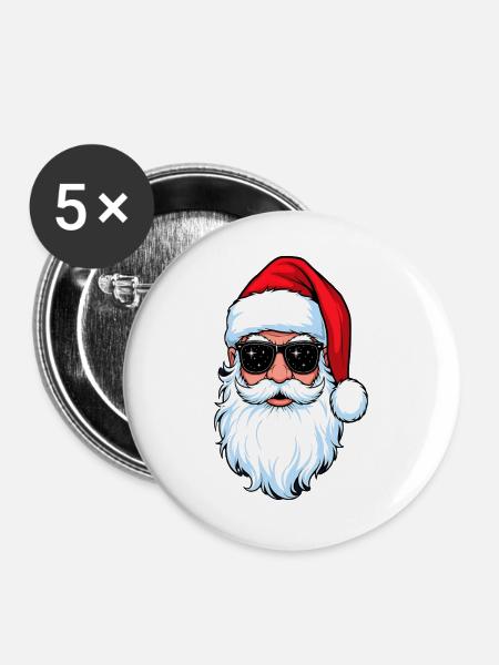 Weihnachtsmann mit Sonnenbrille Hipster Santa - Buttons groß 56 mm (5er Pack) - Weiß
