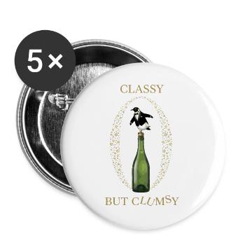 Classy Clumsy Pinguin - Buttons groß 56 mm (5er Pack) - Weiß - Vorne