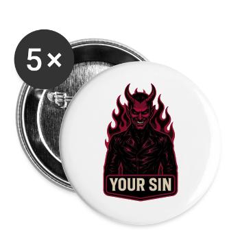 Devil Your Sin, Evil Demon, Hellflames - Buttons large 2.2''/56 mm (5-pack) - white - Front