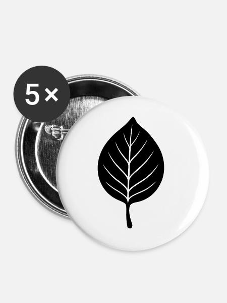 Schwarzes Blatt Linienstil - Buttons groß 56 mm (5er Pack) - Weiß