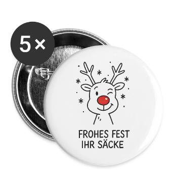 Joyeux Noël, espèce de renne à sacs Rudolph - Lot de 5 grands badges (56 mm) - blanc - Devant