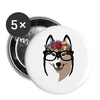 Süßer Sibirischer Husky-Blumenkranz-Hund-Mutter-Liebhaber - Buttons groß 56 mm (5er Pack) - Weiß - Vorne