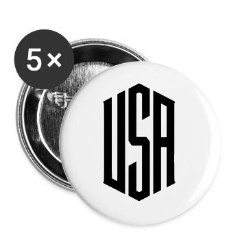 USA Schriftzug Aufschrift - Buttons groß 56 mm (5er Pack) - Weiß - Vorne