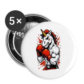 Angry Unicorn Boxing Power Illustration - Buttons large 2.2''/56 mm (5-pack) - white - Front