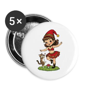 Leprechaun-Mädchen tanzt mit Katze - Buttons groß 56 mm (5er Pack) - Weiß - Vorne