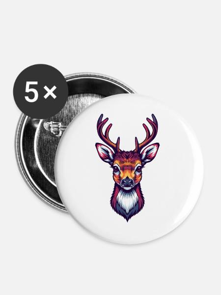 Hirschkopf cool niedlich - Buttons groß 56 mm (5er Pack) - Weiß