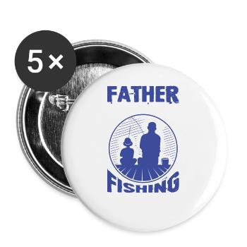 Vater & Sohn Angeln Geschenk  - Buttons groß 56 mm (5er Pack) - Weiß - Vorne