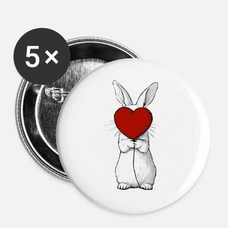 Bunny Heart Hug - Buttons large 2.2''/56 mm (5-pack) - white