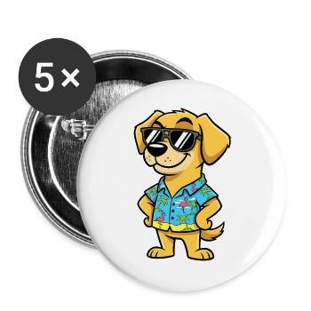 Sonnenhund Hawaii Shirt Geburtstag Kinder - Buttons groß 56 mm (5er Pack) - Weiß - Vorne