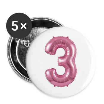 3. Geburtstag Shirt, Pinker Ballon Helium - Buttons groß 56 mm (5er Pack) - Weiß - Vorne