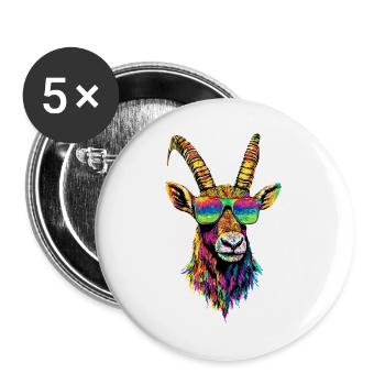 Steinbock Ziege Alpensteinbock Capricorn Ziegen - Buttons groß 56 mm (5er Pack) - Weiß - Vorne