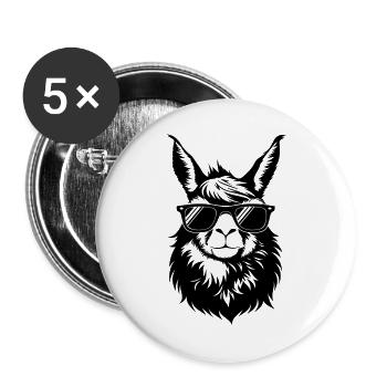 Cooler Lama Kopf mit Sonnnenbrille - Buttons groß 56 mm (5er Pack) - Weiß - Vorne