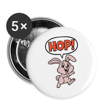 HOP ! Vecteur d’action comique Bunny Jumping - Lot de 5 grands badges (56 mm) - blanc - Devant