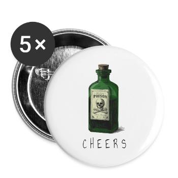 Bouteille de poison verte avec crâne - Lot de 5 grands badges (56 mm) - blanc - Devant