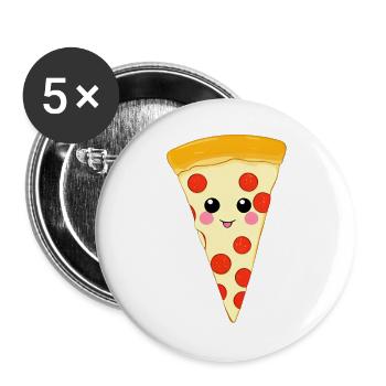 Kawaii Pizzastück Illustration - Buttons groß 56 mm (5er Pack) - Weiß - Vorne