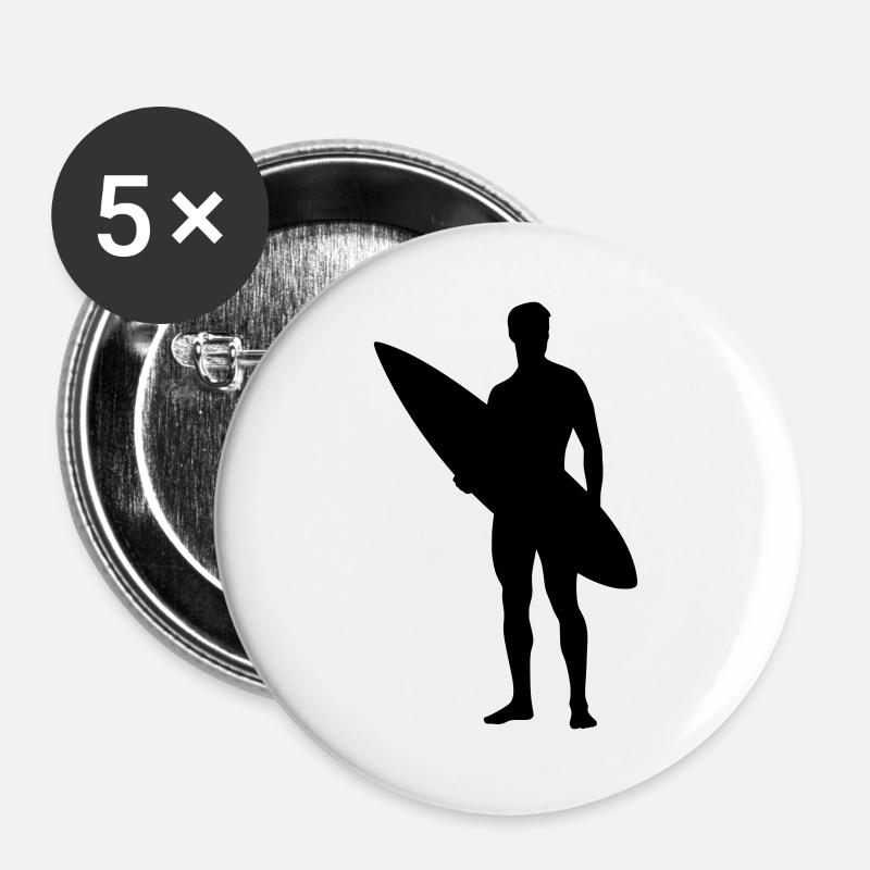 Surfer Silhouette Minimal - Buttons large 2.2''/56 mm (5-pack) - white