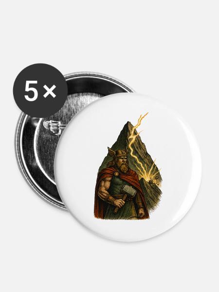 Nordischer Heldenhammer Thor - Buttons groß 56 mm (5er Pack) - Weiß
