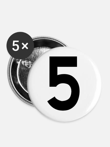 Nummer 5 - Buttons groß 56 mm (5er Pack) - Weiß
