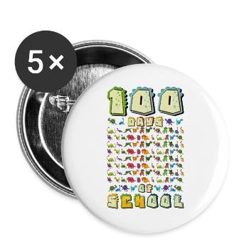 100 Schultage Dinosaurier-Geschenke - Buttons groß 56 mm (5er Pack) - Weiß - Vorne