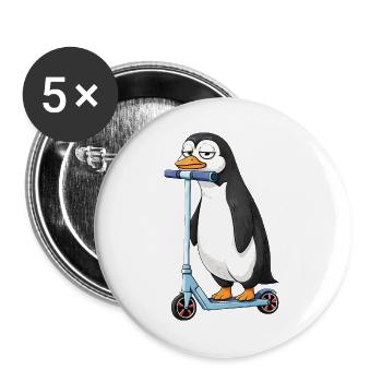 Süßer Pinguin Scooter Cartoon Freundschaft - Buttons groß 56 mm (5er Pack) - Weiß - Vorne