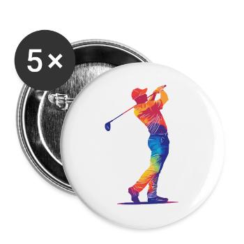 Bunter Golfer-Schwung - Buttons groß 56 mm (5er Pack) - Weiß - Vorne