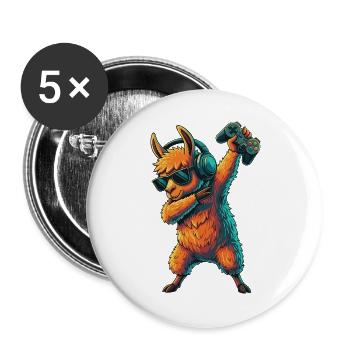Gamer Llama Alpaga jouant à des jeux vidéo Art - Lot de 5 grands badges (56 mm) - blanc - Devant