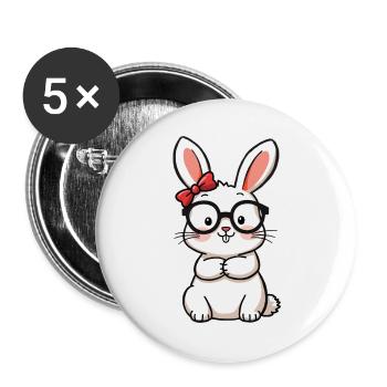 Kaninchen mit Brille - Buttons groß 56 mm (5er Pack) - Weiß - Vorne