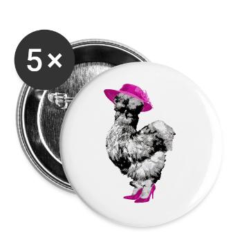Fans de poulet - Coq - Coq - Poulet de soie - Bio - Lot de 5 grands badges (56 mm) - blanc - Devant