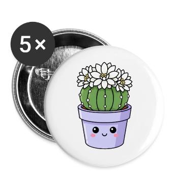 Pot de fleurs de cactus Kawaii - Lot de 5 grands badges (56 mm) - blanc - Devant