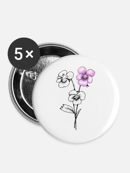 Stiefmütterchen Blume Illustration - Buttons groß 56 mm (5er Pack) - Weiß